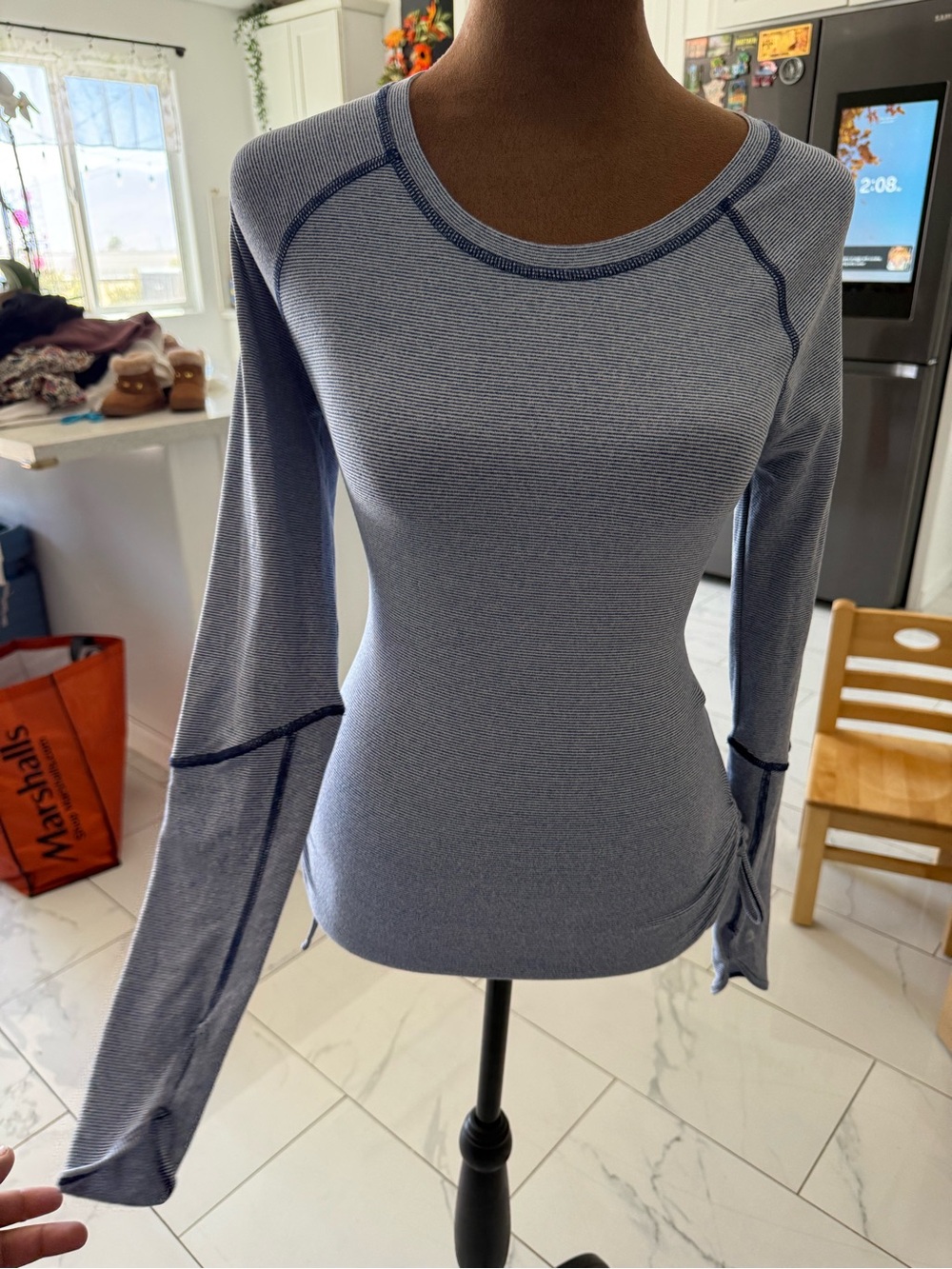 Women’s Long-Sleeve Seam Detail Top - Light Blue
